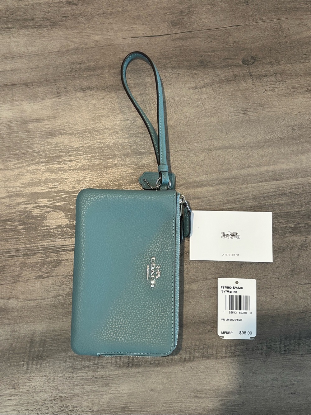 Coach Teal Leather Wristlet